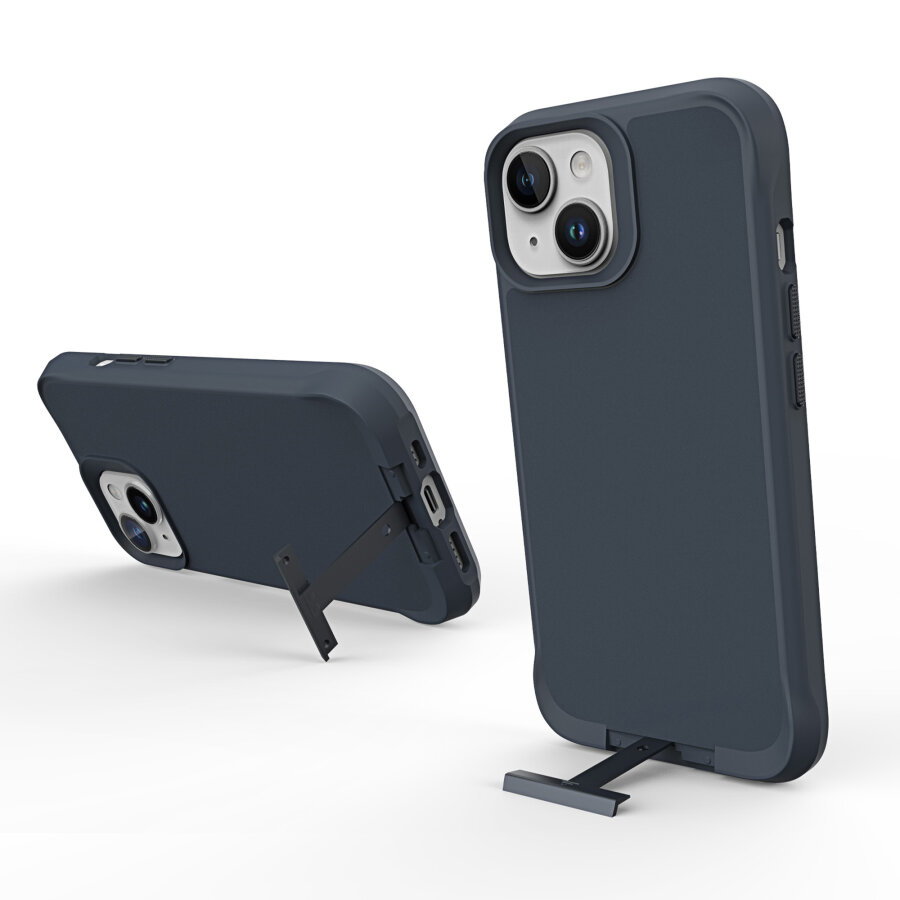 Bix iPhone 14 Plus / 15 Plus Vortex MagSafe Kılıf Stand Özellikli 3X Korumalı Mikro Fiber İç Yüzey Gri Mavi - 9