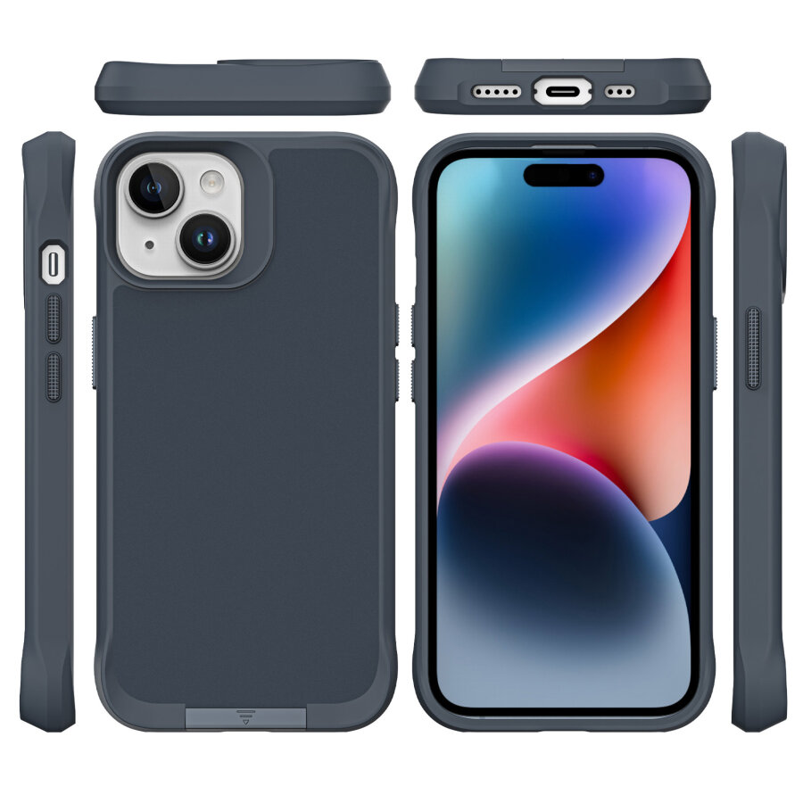 Bix iPhone 14 Plus / 15 Plus Vortex MagSafe Kılıf Stand Özellikli 3X Korumalı Mikro Fiber İç Yüzey Gri Mavi - 3