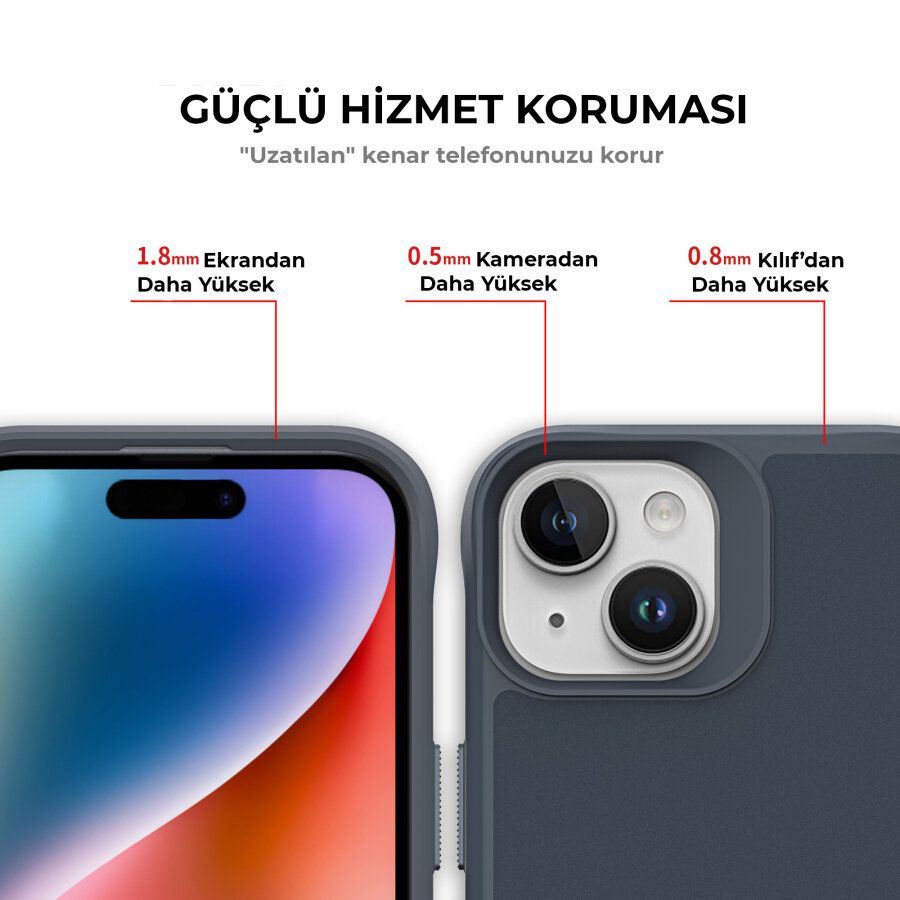 Bix iPhone 14 Plus / 15 Plus Vortex MagSafe Kılıf Stand Özellikli 3X Korumalı Mikro Fiber İç Yüzey Gri Mavi - 6