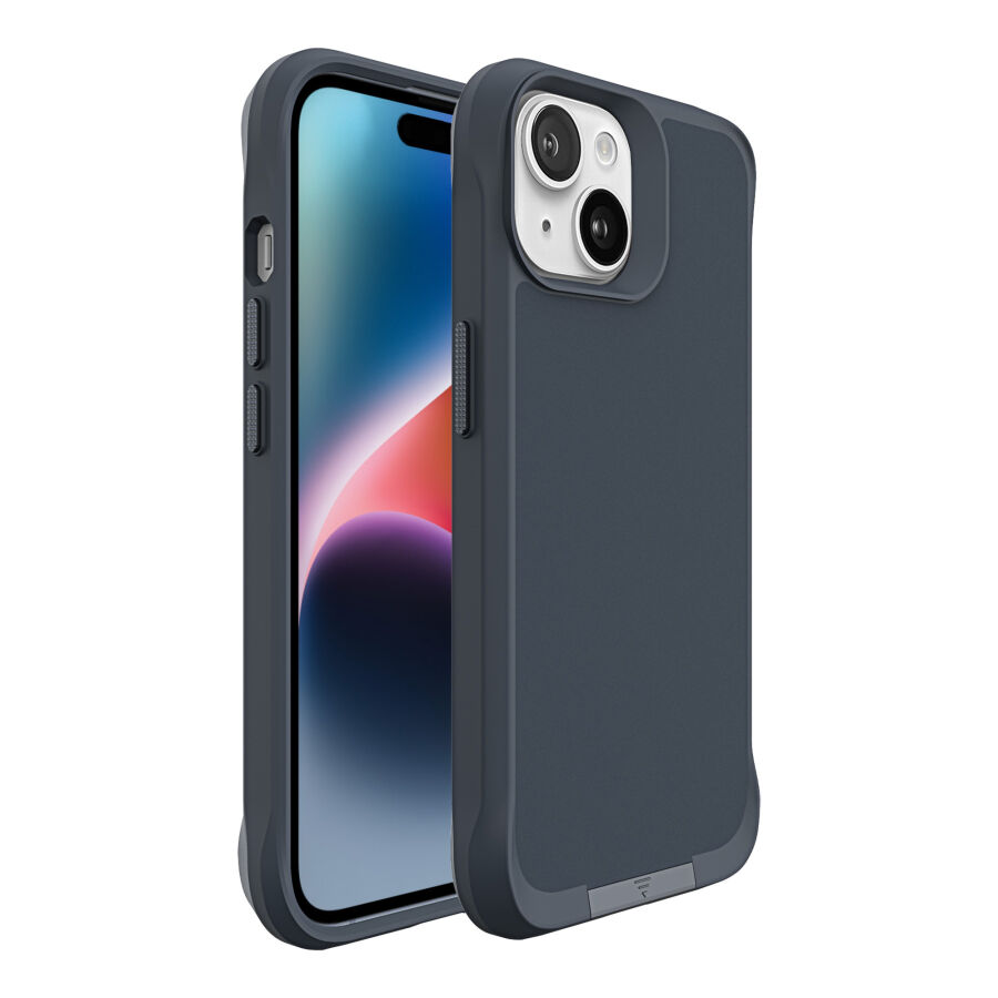 Bix iPhone 14 Plus / 15 Plus Vortex MagSafe Kılıf Stand Özellikli 3X Korumalı Mikro Fiber İç Yüzey Gri Mavi - 2