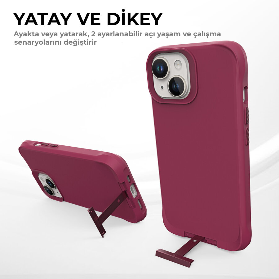 Bix iPhone 14 Plus / 15 Plus Vortex MagSafe Kılıf Stand Özellikli 3X Korumalı Mikro Fiber İç Yüzey Kırmızı - 8