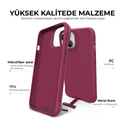 Bix iPhone 14 Plus / 15 Plus Vortex MagSafe Kılıf Stand Özellikli 3X Korumalı Mikro Fiber İç Yüzey Kırmızı - 10