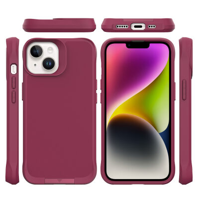 Bix iPhone 14 Plus / 15 Plus Vortex MagSafe Kılıf Stand Özellikli 3X Korumalı Mikro Fiber İç Yüzey Kırmızı - 4