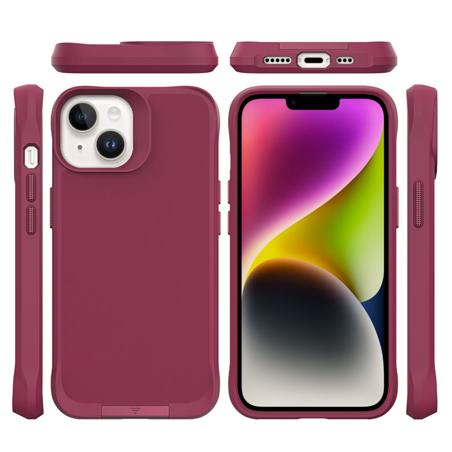 Bix iPhone 14 Plus / 15 Plus Vortex MagSafe Kılıf Stand Özellikli 3X Korumalı Mikro Fiber İç Yüzey Kırmızı - 4