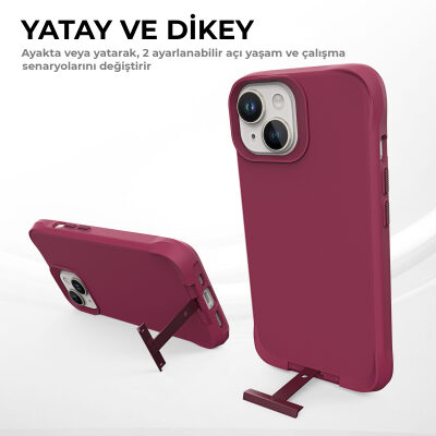 Bix iPhone 14 Plus / 15 Plus Vortex MagSafe Kılıf Stand Özellikli 3X Korumalı Mikro Fiber İç Yüzey Kırmızı - 8