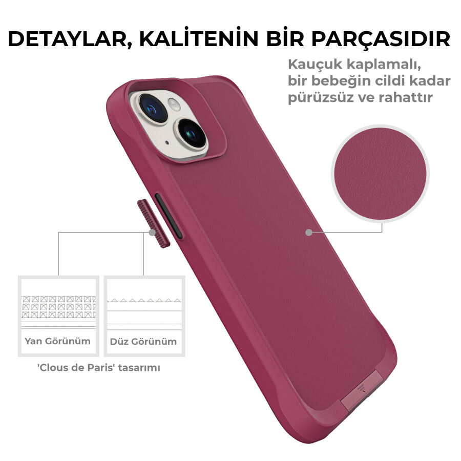 Bix iPhone 14 Plus / 15 Plus Vortex MagSafe Kılıf Stand Özellikli 3X Korumalı Mikro Fiber İç Yüzey Kırmızı - 11