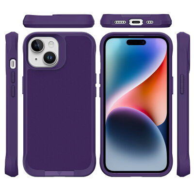 Bix iPhone 14 Plus / 15 Plus Vortex MagSafe Kılıf Stand Özellikli 3X Korumalı Mikro Fiber İç Yüzey Koyu Mor - 3