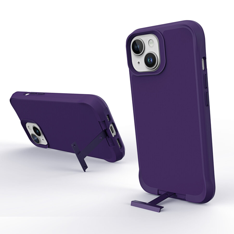 Bix iPhone 14 Plus / 15 Plus Vortex MagSafe Kılıf Stand Özellikli 3X Korumalı Mikro Fiber İç Yüzey Koyu Mor - 4
