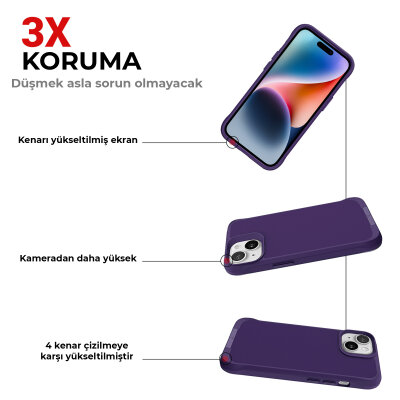 Bix iPhone 14 Plus / 15 Plus Vortex MagSafe Kılıf Stand Özellikli 3X Korumalı Mikro Fiber İç Yüzey Koyu Mor - 5