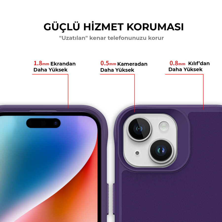 Bix iPhone 14 Plus / 15 Plus Vortex MagSafe Kılıf Stand Özellikli 3X Korumalı Mikro Fiber İç Yüzey Koyu Mor - 7