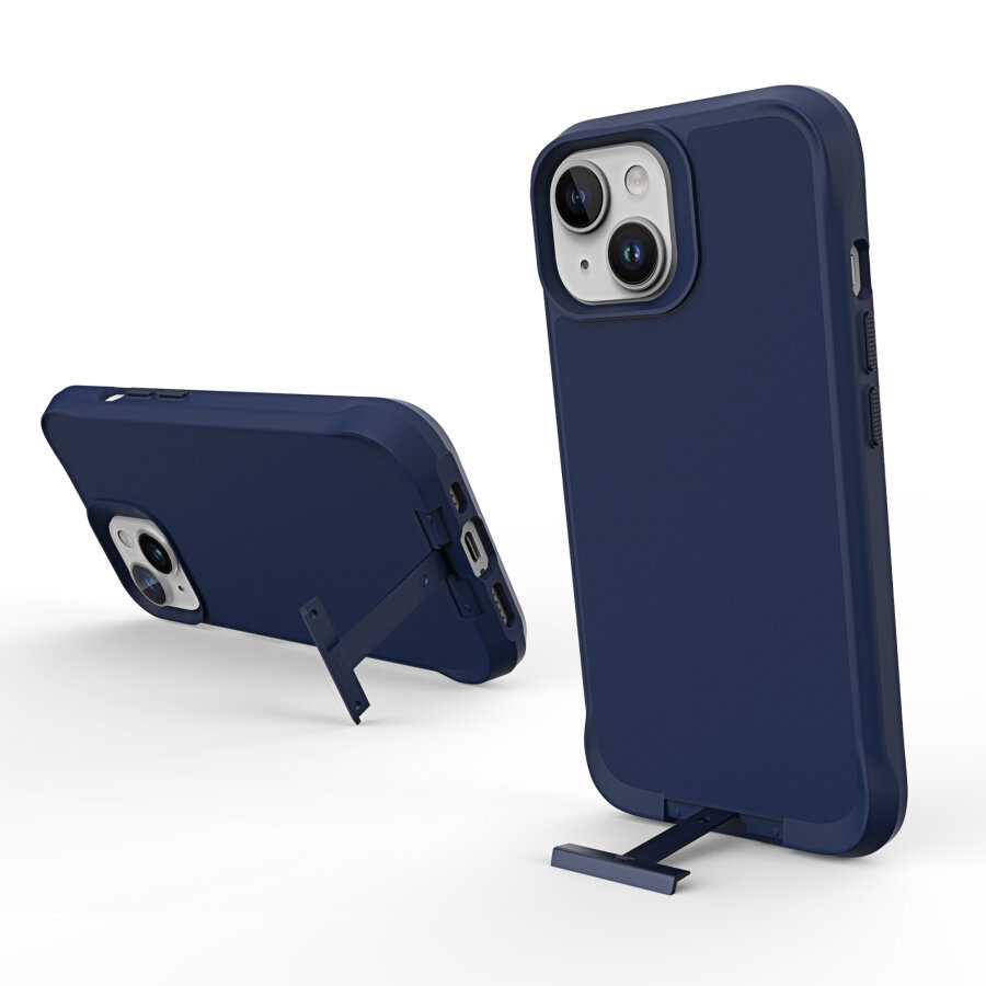 Bix iPhone 14 Plus / 15 Plus Vortex MagSafe Kılıf Stand Özellikli 3X Korumalı Mikro Fiber İç Yüzey Lacivert - 3