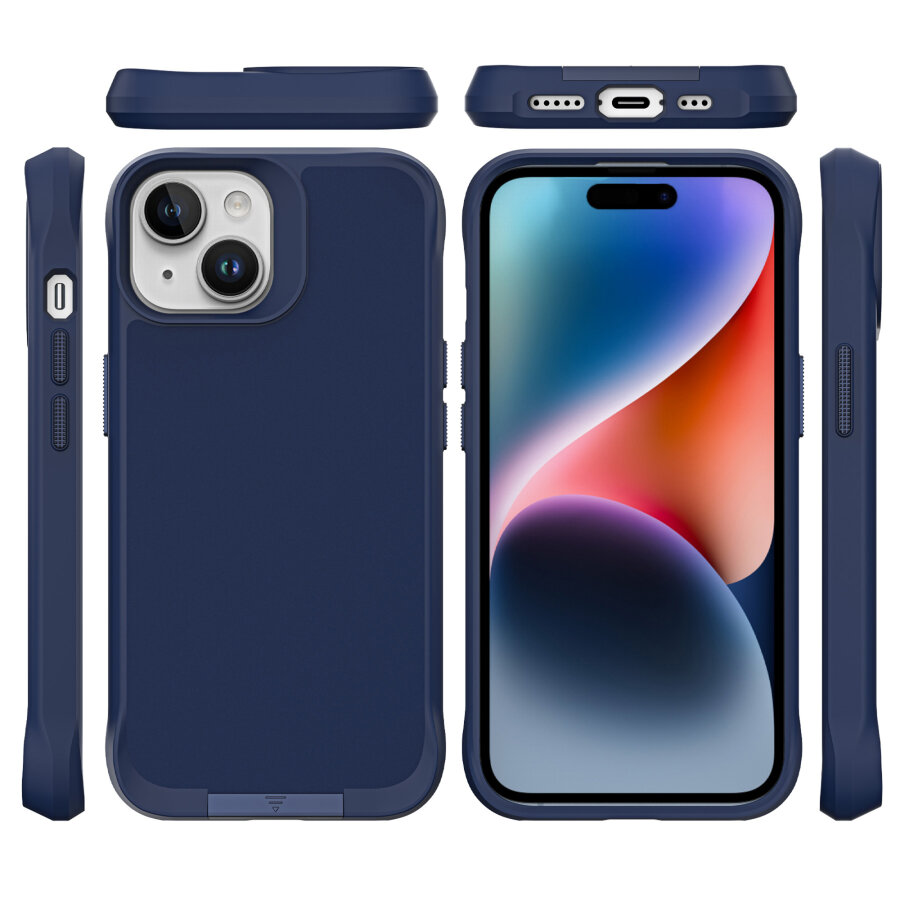 Bix iPhone 14 Plus / 15 Plus Vortex MagSafe Kılıf Stand Özellikli 3X Korumalı Mikro Fiber İç Yüzey Lacivert - 4