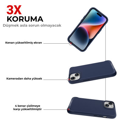 Bix iPhone 14 Plus / 15 Plus Vortex MagSafe Kılıf Stand Özellikli 3X Korumalı Mikro Fiber İç Yüzey Lacivert - 5