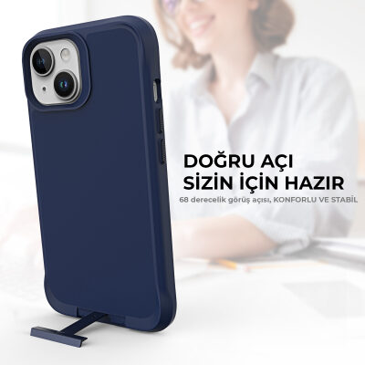 Bix iPhone 14 Plus / 15 Plus Vortex MagSafe Kılıf Stand Özellikli 3X Korumalı Mikro Fiber İç Yüzey Lacivert - 6