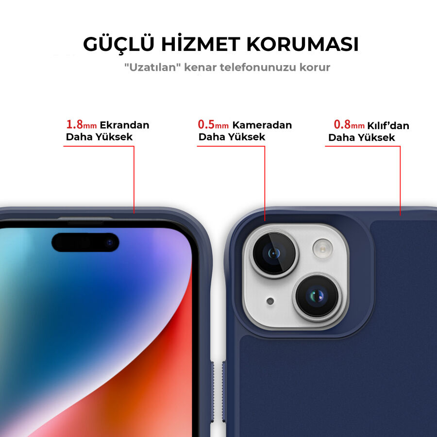 Bix iPhone 14 Plus / 15 Plus Vortex MagSafe Kılıf Stand Özellikli 3X Korumalı Mikro Fiber İç Yüzey Lacivert - 7