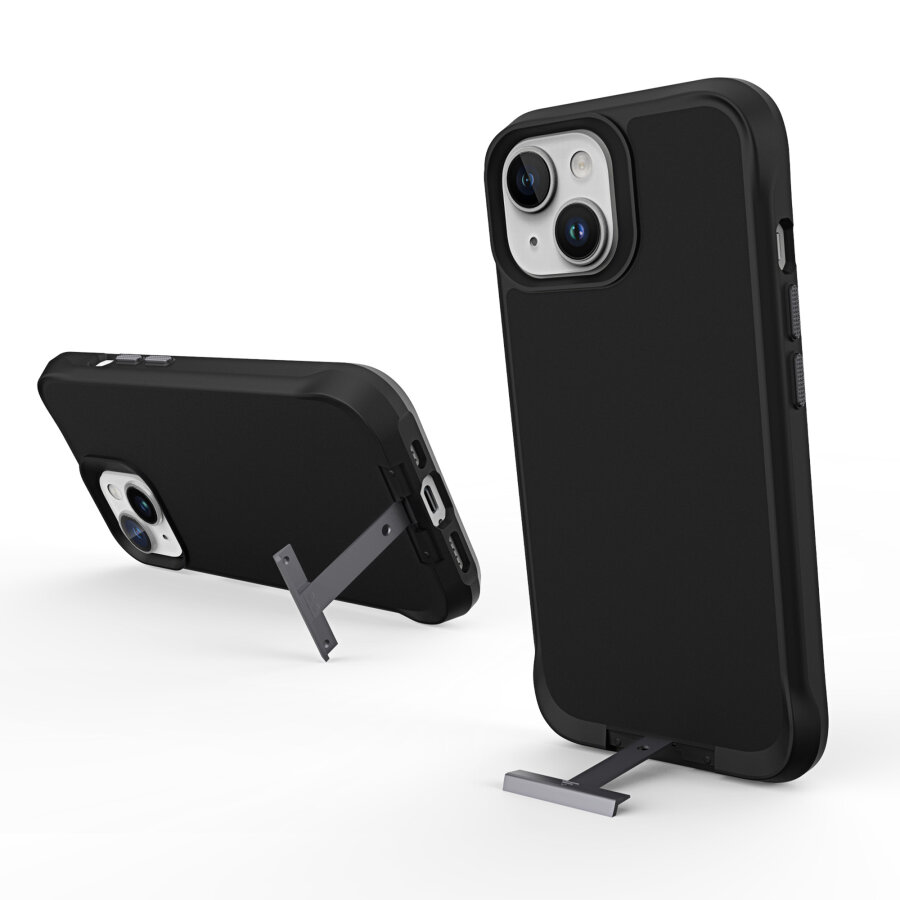 Bix iPhone 14 Plus / 15 Plus Vortex MagSafe Kılıf Stand Özellikli 3X Korumalı Mikro Fiber İç Yüzey Siyah - 3