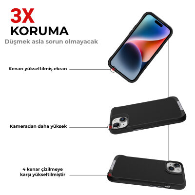 Bix iPhone 14 Plus / 15 Plus Vortex MagSafe Kılıf Stand Özellikli 3X Korumalı Mikro Fiber İç Yüzey Siyah - 5