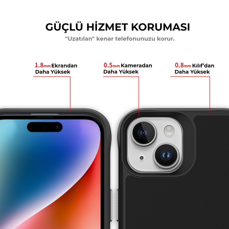 Bix iPhone 14 Plus / 15 Plus Vortex MagSafe Kılıf Stand Özellikli 3X Korumalı Mikro Fiber İç Yüzey Siyah - 7