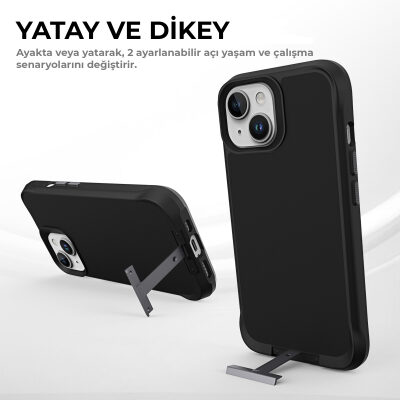 Bix iPhone 14 Plus / 15 Plus Vortex MagSafe Kılıf Stand Özellikli 3X Korumalı Mikro Fiber İç Yüzey Siyah - 8