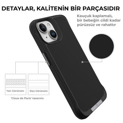 Bix iPhone 14 Plus / 15 Plus Vortex MagSafe Kılıf Stand Özellikli 3X Korumalı Mikro Fiber İç Yüzey Siyah - 10