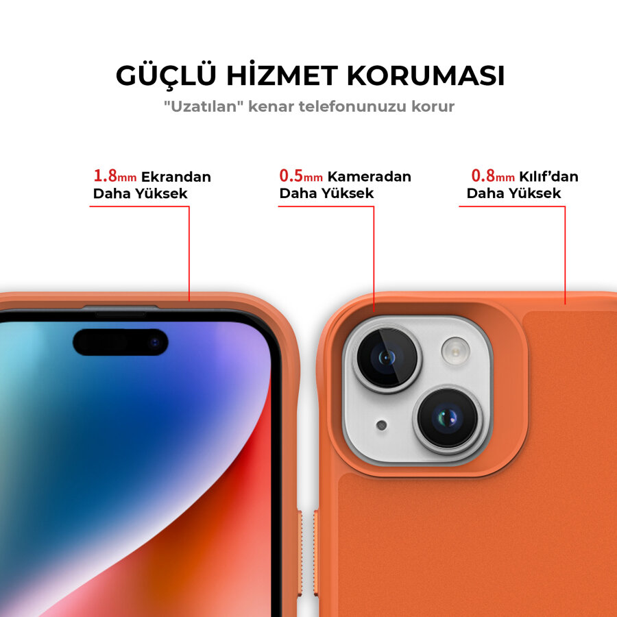 Bix iPhone 14 Plus / 15 Plus Vortex MagSafe Kılıf Stand Özellikli 3X Korumalı Mikro Fiber İç Yüzey Turuncu - 6