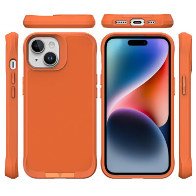 Bix iPhone 14 Plus / 15 Plus Vortex MagSafe Kılıf Stand Özellikli 3X Korumalı Mikro Fiber İç Yüzey Turuncu - 4