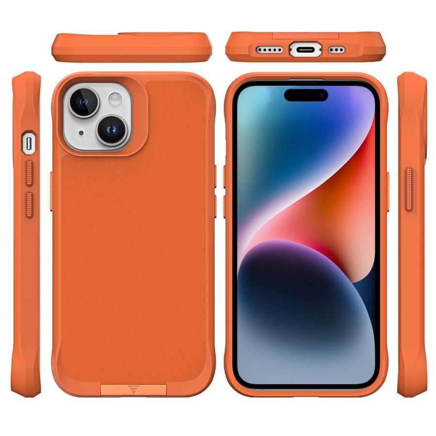 Bix iPhone 14 Plus / 15 Plus Vortex MagSafe Kılıf Stand Özellikli 3X Korumalı Mikro Fiber İç Yüzey Turuncu - 13