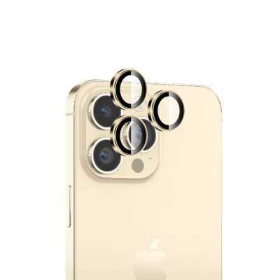 Bix iPhone 14 Pro / 14 Pro Max Lens Koruyucu Kamera Lensi 9H Gerçek Cam Crystal AR+AF Altın 