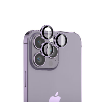 Bix iPhone 14 Pro / 14 Pro Max Lens Koruyucu Kamera Lensi 9H Gerçek Cam Crystal AR+AF Derin Mor