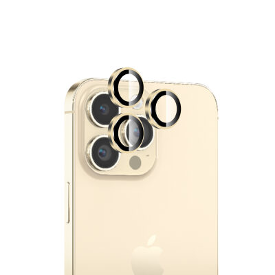 Bix iPhone 14 Pro / 14 Pro Max Safir Lens Koruyucu 3D Kamera Camı 9H Premium Lens Kapağı Altın 
