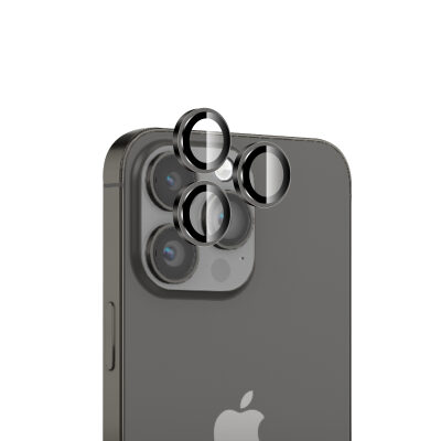 Bix iPhone 14 Pro / 14 Pro Max Safir Lens Koruyucu 3D Kamera Camı 9H Premium Lens Kapağı Uzay Siyahı