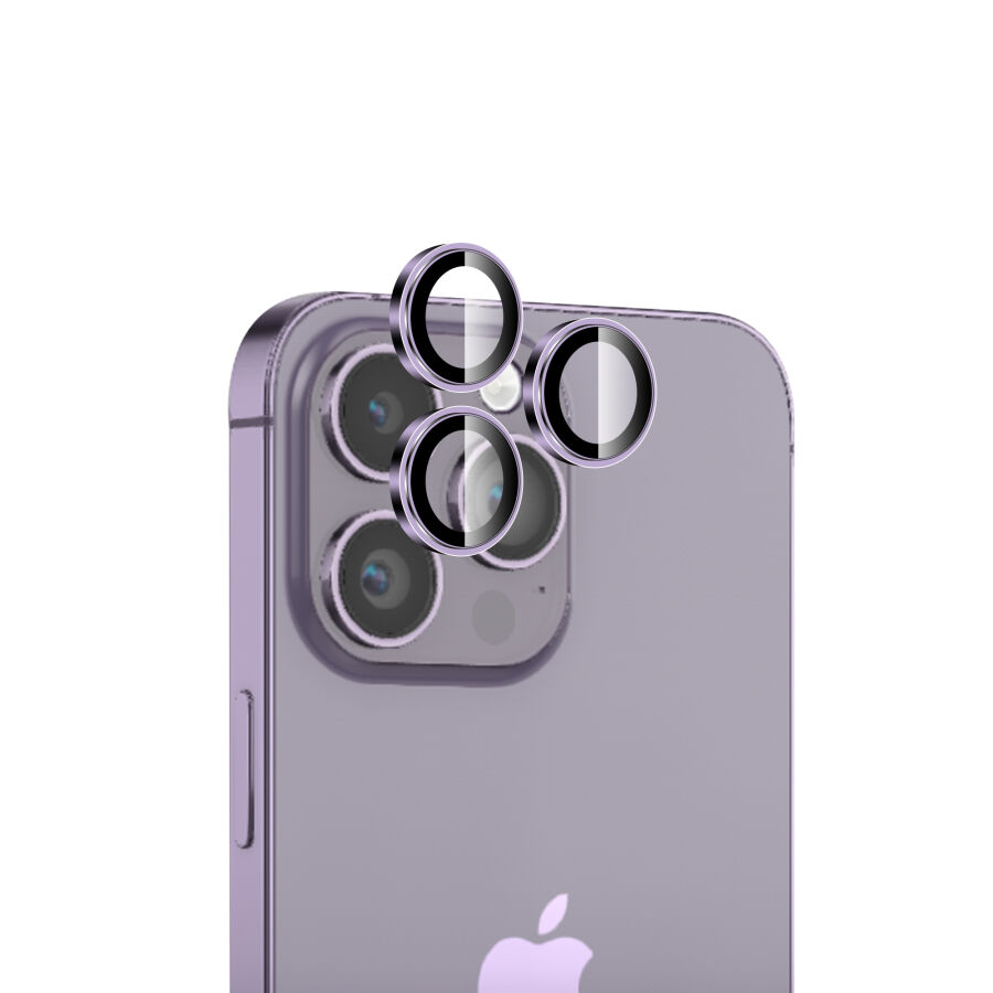 Bix iPhone 14 Pro / 14 Pro Max Lens Koruyucu Kamera Lensi 9H Gerçek Cam Crystal AR+AF Derin Mor - 1