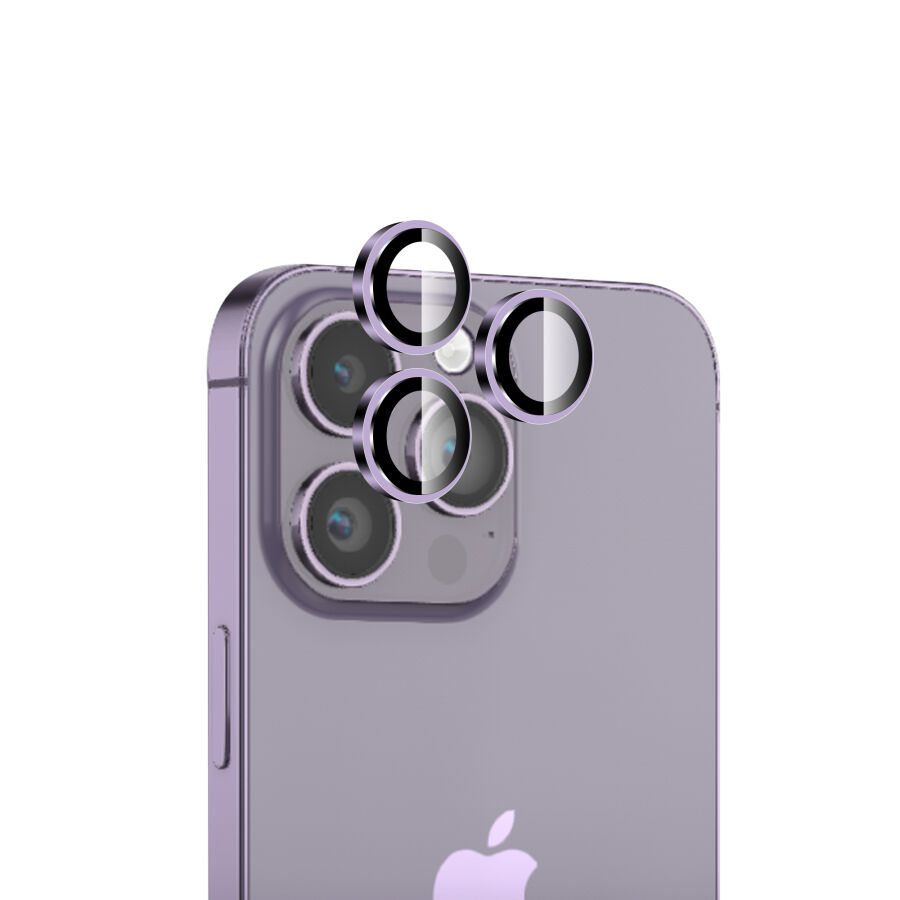 Bix iPhone 14 Pro / 14 Pro Max Safir Lens Koruyucu 3D Kamera Camı 9H Premium Lens Kapağı Derin Mor - 1