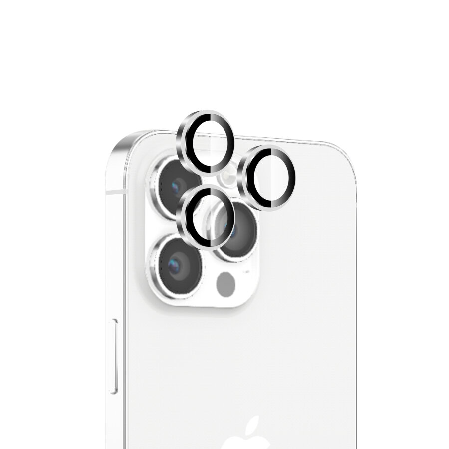 Bix iPhone 14 Pro / 14 Pro Max Safir Lens Koruyucu 3D Kamera Camı 9H Premium Lens Kapağı Gümüş - 1