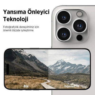 Bix iPhone 14 Pro / 14 Pro Max Safir Lens Koruyucu 3D Kamera Camı 9H Premium Lens Kapağı Gümüş - 3