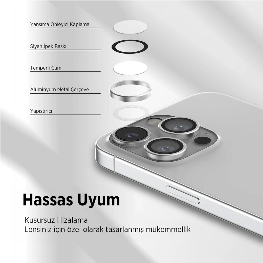 Bix iPhone 14 Pro / 14 Pro Max Safir Lens Koruyucu 3D Kamera Camı 9H Premium Lens Kapağı Gümüş - 4