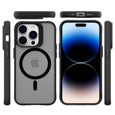 Bix iPhone 14 Pro Carbon Fiber Force MagSafe Kılıf Anti-Şok Teknolojili Kamera ve Ekran Korumalı
