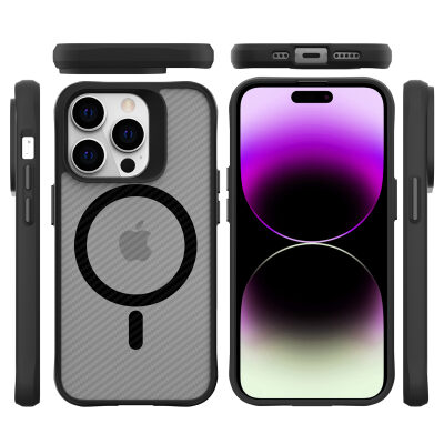 Bix iPhone 14 Pro Max Carbon Fiber Force MagSafe Kılıf Anti-Şok Teknolojili Kamera ve Ekran Korumalı