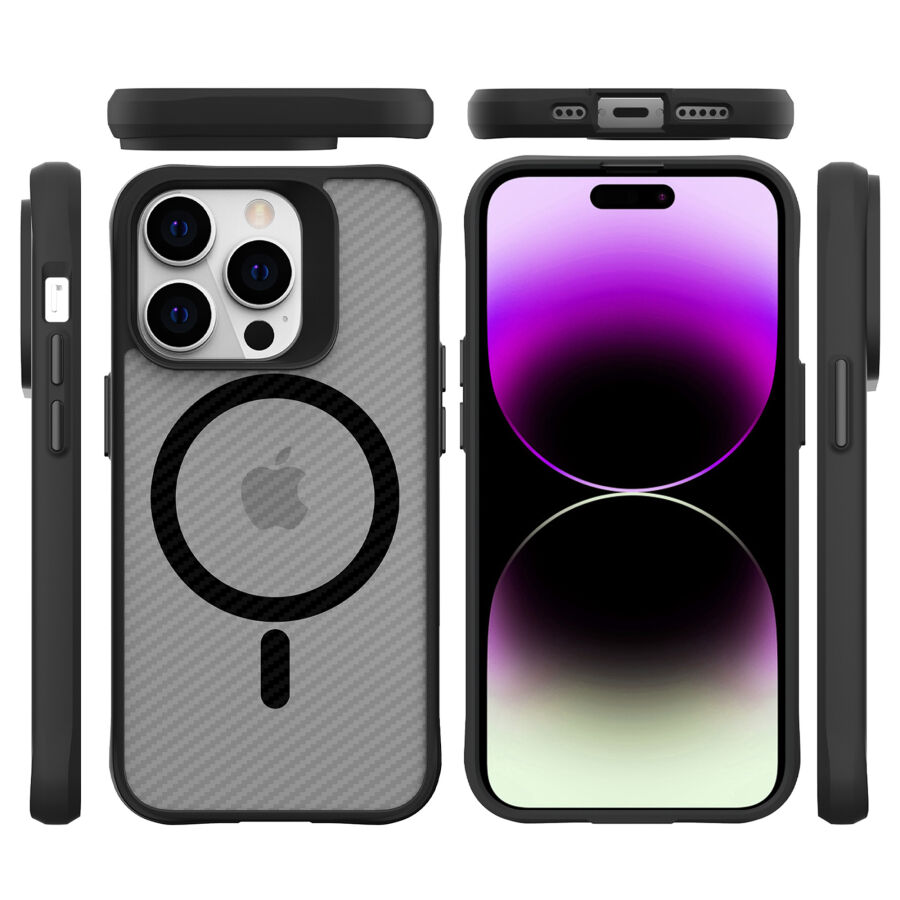 Bix iPhone 14 Pro Max Carbon Fiber Force MagSafe Kılıf Anti-Şok Teknolojili Kamera ve Ekran Korumalı - 1