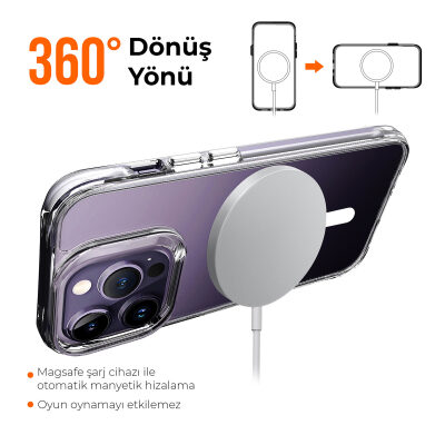 Bix iPhone 14 Pro Max MagSafe Uyumlu Transparan Şeffaf Kılıf Güçlü Manyetik Üstün Darbe Koruması - 8
