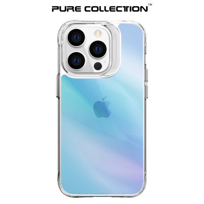 Bix iPhone 14 Pro Max Pure Rainbow Renk Geçişli Şeffaf Kılıf Çizilmeye Dayanıklı Darbe Emici Mavi - 3