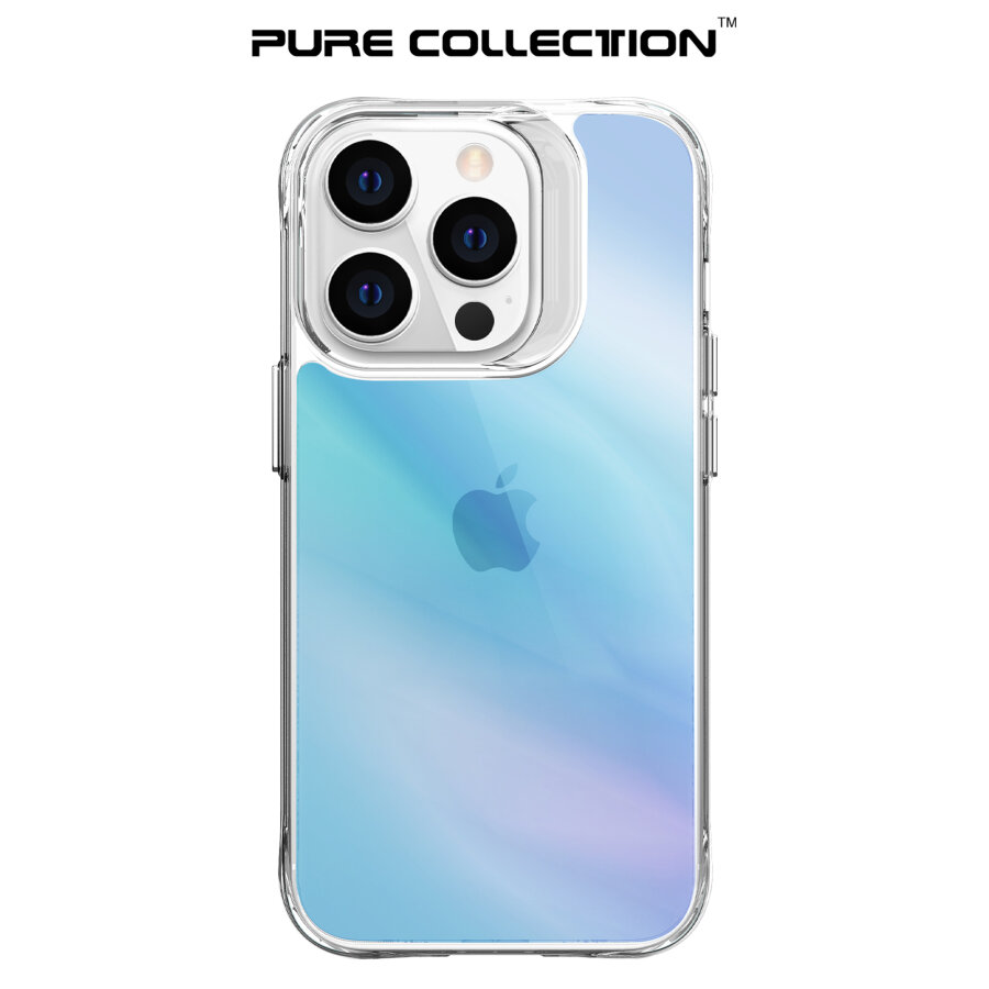 Bix iPhone 14 Pro Max Pure Rainbow Renk Geçişli Şeffaf Kılıf Çizilmeye Dayanıklı Darbe Emici Mavi - 3