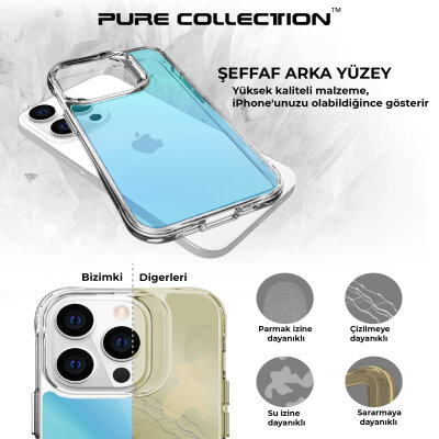 Bix iPhone 14 Pro Max Pure Rainbow Renk Geçişli Şeffaf Kılıf Çizilmeye Dayanıklı Darbe Emici Mavi - 8