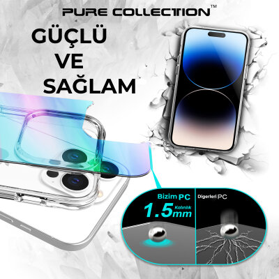 Bix iPhone 14 Pro Max Pure Rainbow Renk Geçişli Şeffaf Kılıf Çizilmeye Dayanıklı Darbe Emici Mavi - 9