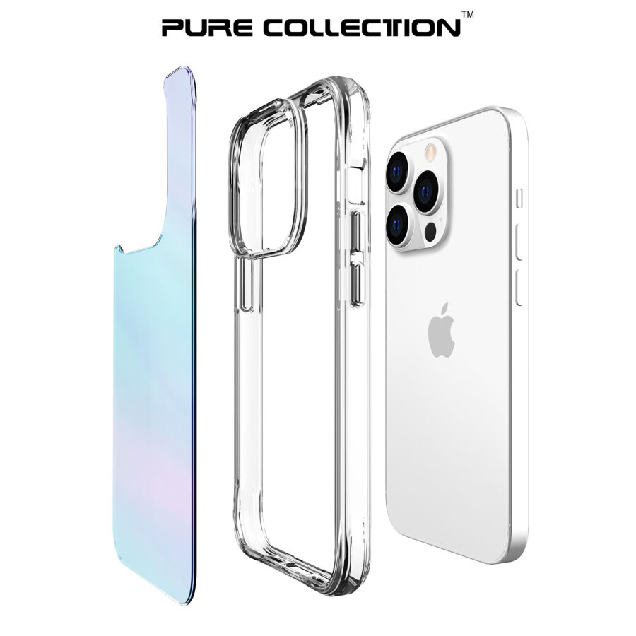 Bix iPhone 14 Pro Max Pure Rainbow Renk Geçişli Şeffaf Kılıf Çizilmeye Dayanıklı Darbe Emici Mavi - 4