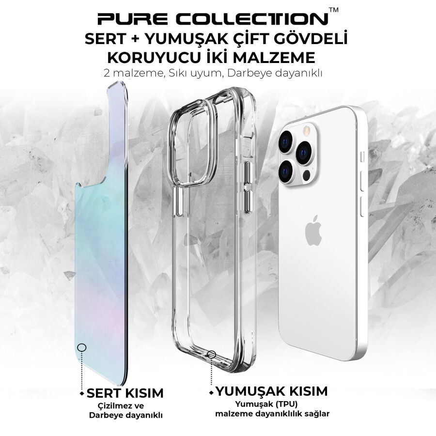 Bix iPhone 14 Pro Max Pure Rainbow Renk Geçişli Şeffaf Kılıf Çizilmeye Dayanıklı Darbe Emici Mavi - 6