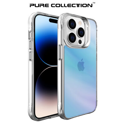 Bix iPhone 14 Pro Max Pure Rainbow Renk Geçişli Şeffaf Kılıf Çizilmeye Dayanıklı Darbe Emici Mavi - 2