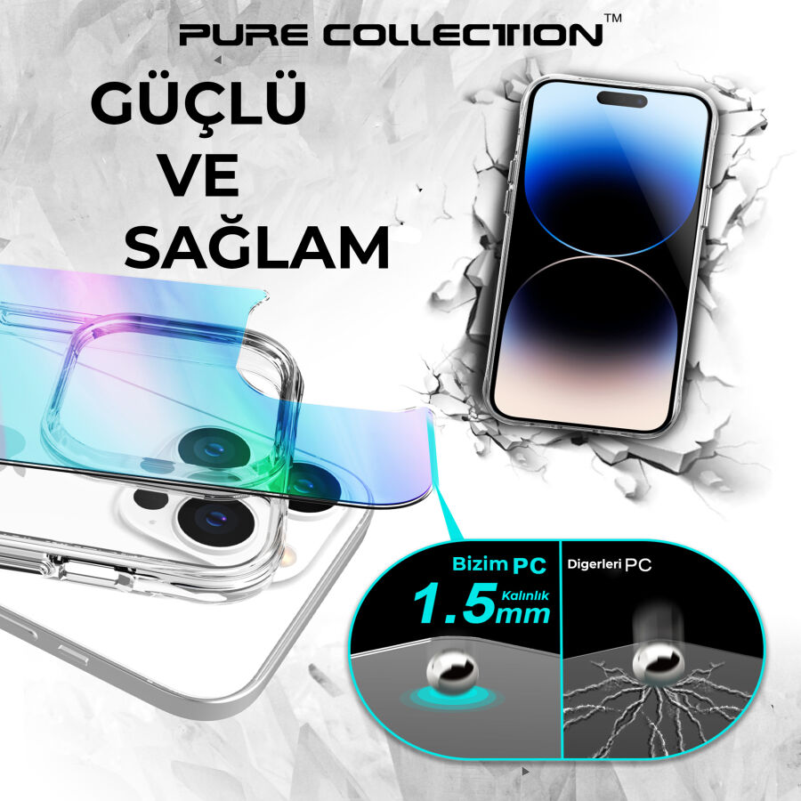 Bix iPhone 14 Pro Max Pure Rainbow Renk Geçişli Şeffaf Kılıf Çizilmeye Dayanıklı Darbe Emici Mavi - 9