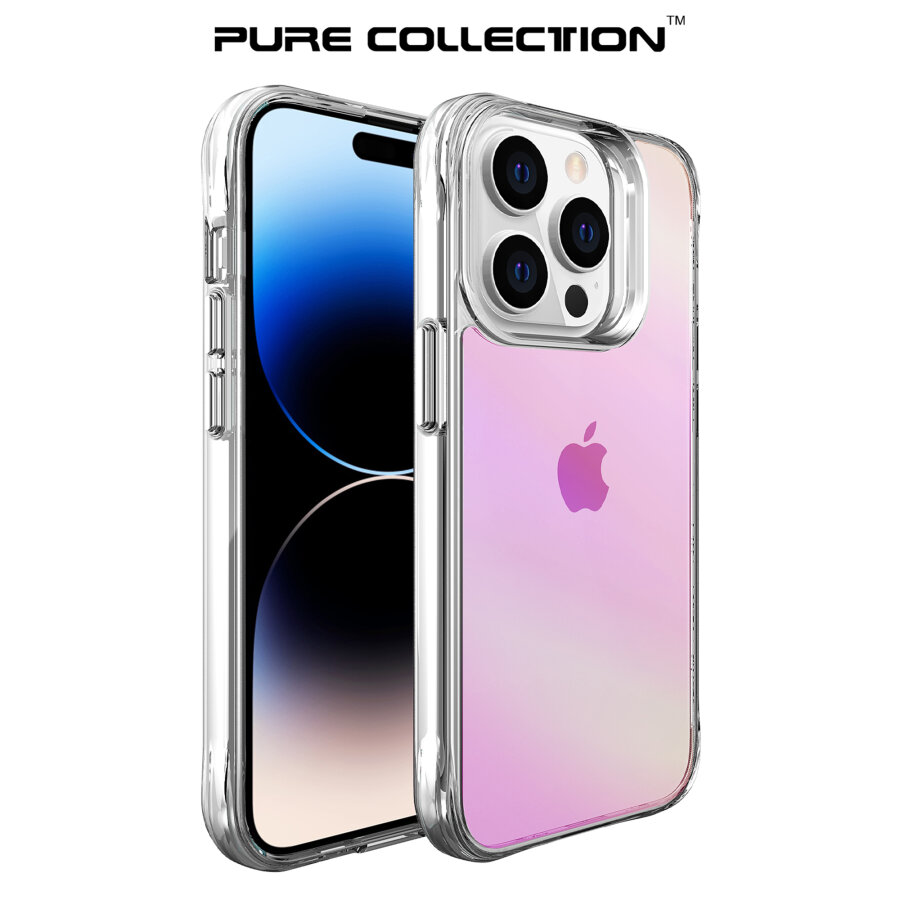 Bix iPhone 14 Pro Max Pure Rainbow Renk Geçişli Şeffaf Kılıf Çizilmeye Dayanıklı Darbe Emici Pembe - 2