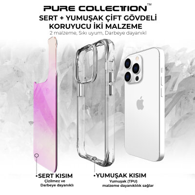 Bix iPhone 14 Pro Max Pure Rainbow Renk Geçişli Şeffaf Kılıf Çizilmeye Dayanıklı Darbe Emici Pembe - 7